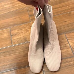 Beige Ribbed Ankle Boots